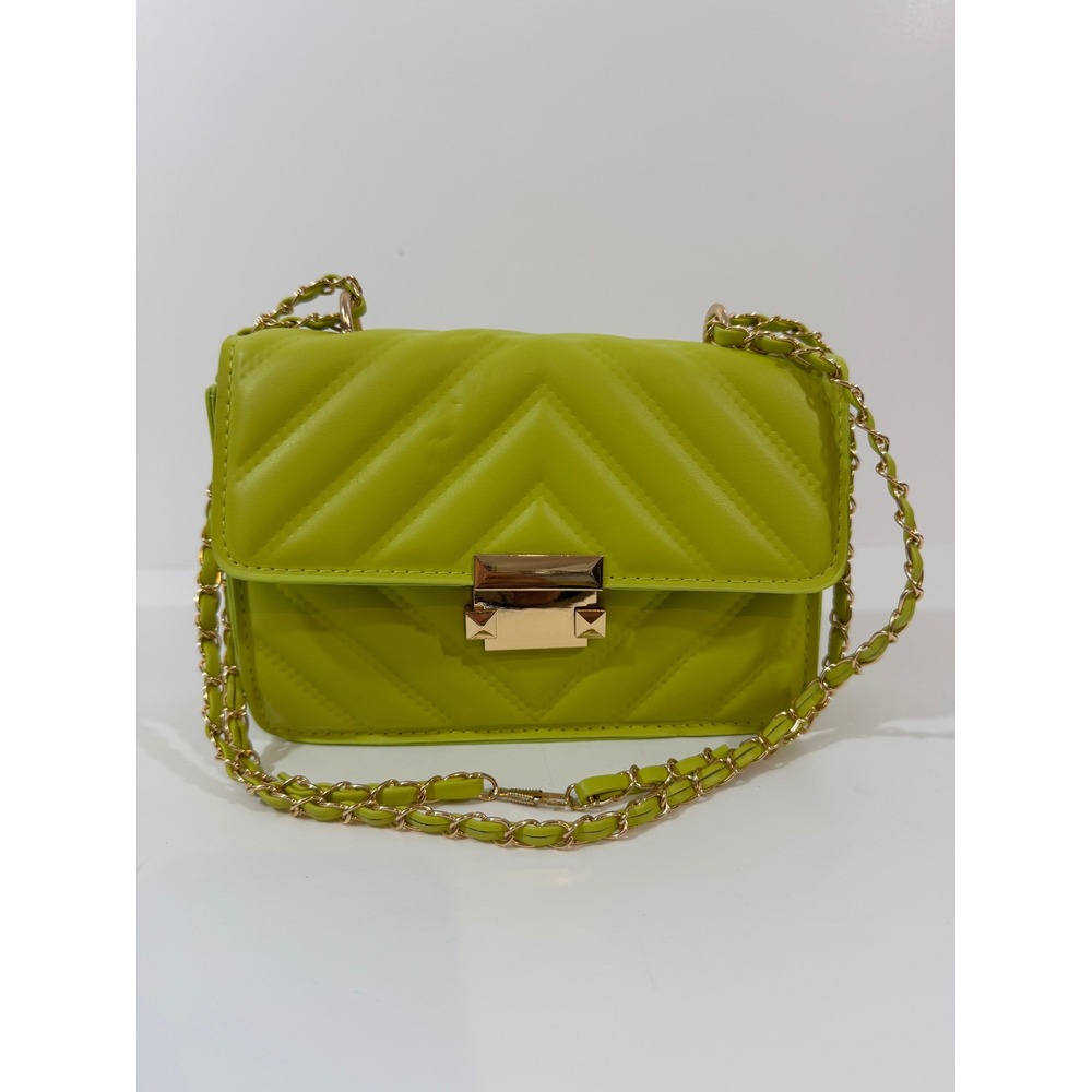 Unbranded Quilted Crossbody Bag Women Small Lime Green Good Chevron Chain Strap